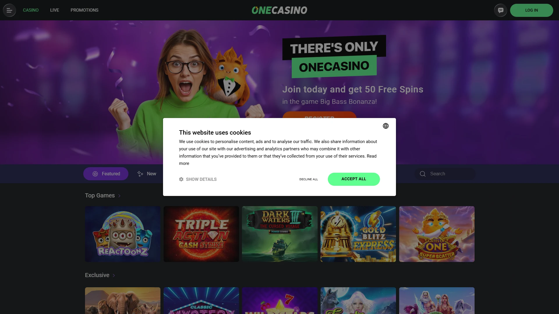 Casino One homepage